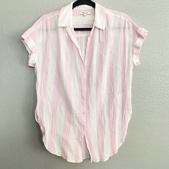 Madewell Pink Striped Button Down Top 100%cotton! - Picture 3 of 7